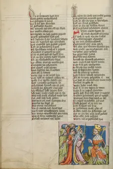 Moses and the Elders before Pharaoh; Weltchronik, about 1400-1410. Creator: Unknown
