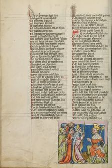 Moses and the Elders before Pharaoh; Weltchronik, about 1400-1410. Creator: Unknown