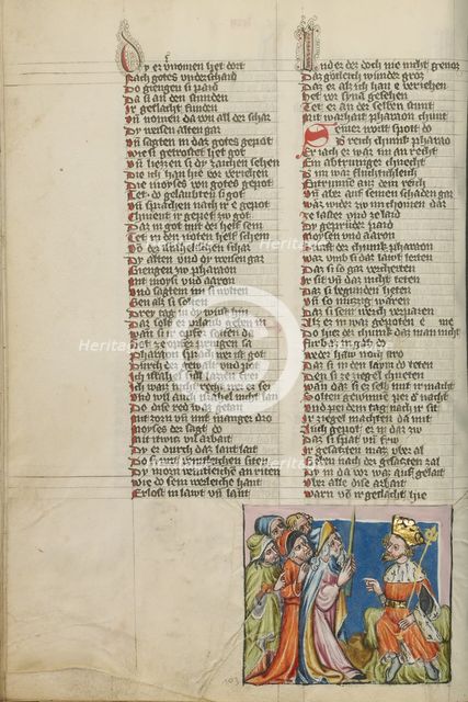 Moses and the Elders before Pharaoh; Weltchronik, about 1400-1410. Creator: Unknown.