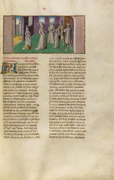 Moses before Pharaoh and Thermutis; Miroir Historial, about 1475. Creator: Unknown