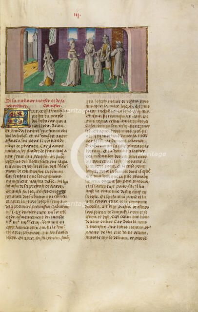 Moses before Pharaoh and Thermutis; Miroir Historial, about 1475. Creator: Unknown.