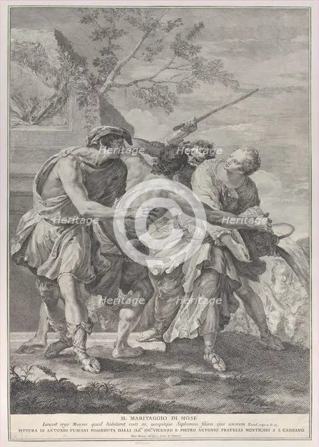 Moses defending the daughters of Jethro, 1732-50. Creator: Pietro Monaco.