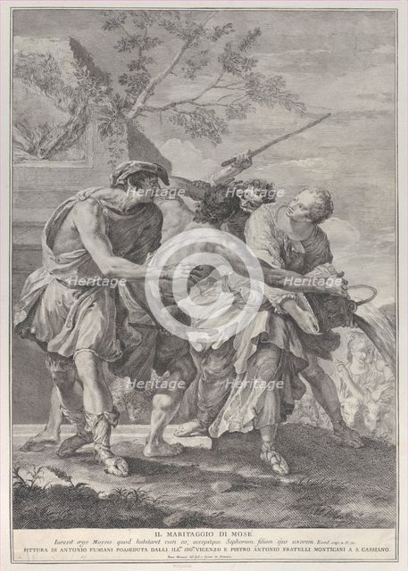 Moses defending the daughters of Jethro, 1732-50. Creator: Pietro Monaco.