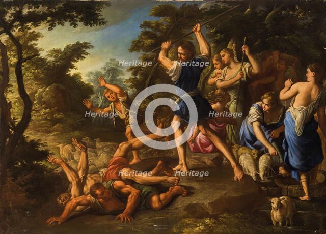 Moses defending the Daughters of Jethro, Second Half of the 17th cen.. Creator: Vaccaro, Nicola (1637-1717).