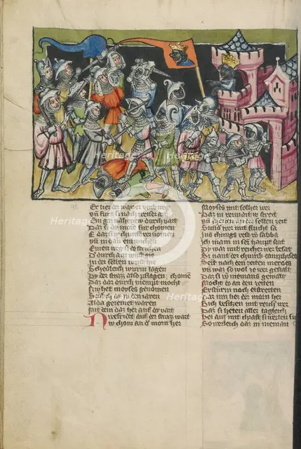 Moses Defeating the Muslim Army; Weltchronik, about 1400-1410. Creator: Unknown.