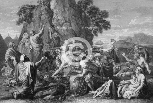 'Moses "smote the rock twice, and the water came out abundantly"', 1840.  Creator: George Presbury.