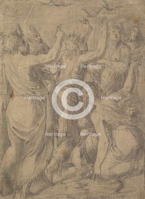 Moses showing the quails to the Israelites (the miracle of the quails and manna), ca. 1545. Creator: Andrea Schiavone.