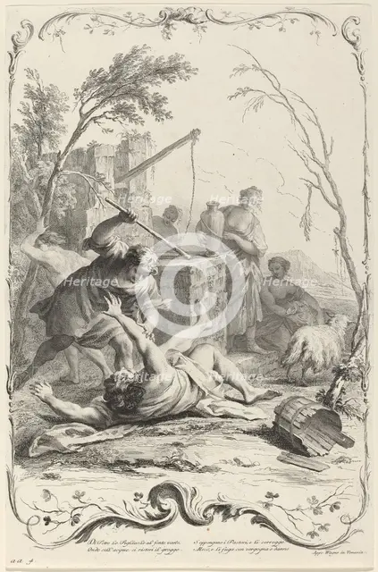 Moses Striking a Shepherd, c. 1745. Creator: Joseph Wagner.
