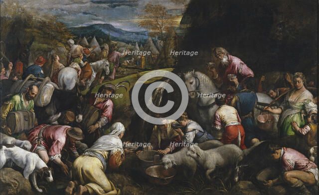 Moses Striking Water from the Rock. Artist: Bassano, Jacopo, il vecchio (ca. 1510-1592)