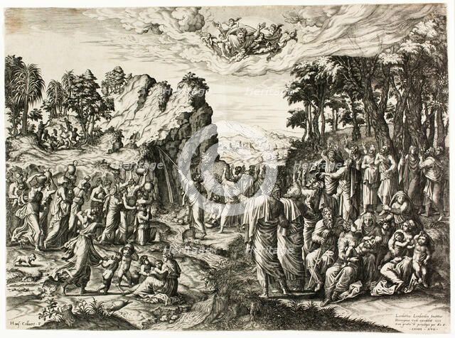 Moses Striking the Rock, 1555. Creator: Jan Collaert I.