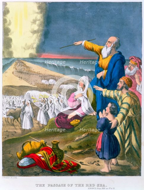 Moses parting the Red Sea, 1870s. Creator: Siegfried Detlev Bendixen.