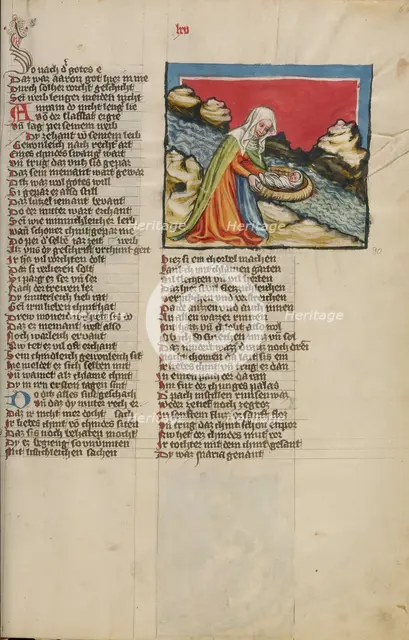 Moses Placed in the River; Weltchronik, about 1400-1410. Creator: Unknown.