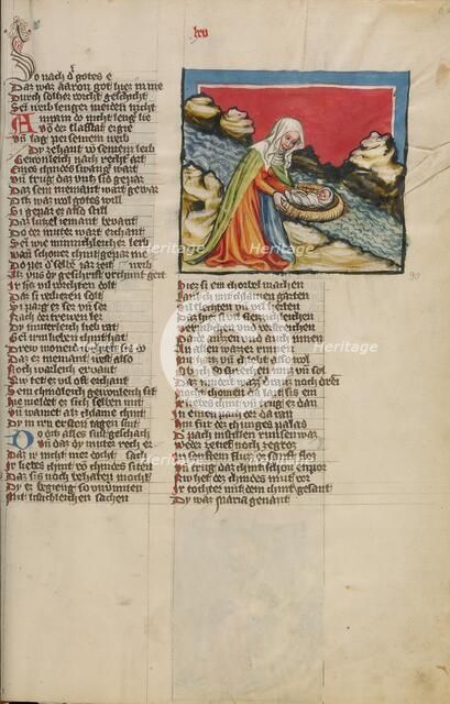 Moses Placed in the River; Weltchronik, about 1400-1410. Creator: Unknown.