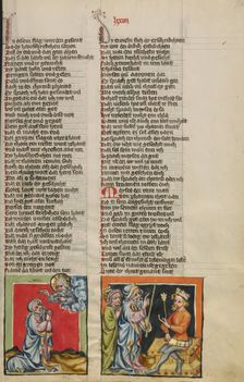 Moses Praying to God: The Plague of Darkness; Weltchronik, about 1400-1410. Creator: Unknown