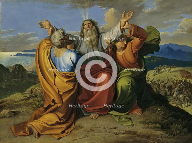 Moses praying with Aaron and Hur on Mount Horeb, 1832. Creator: Joseph von Fuhrich.