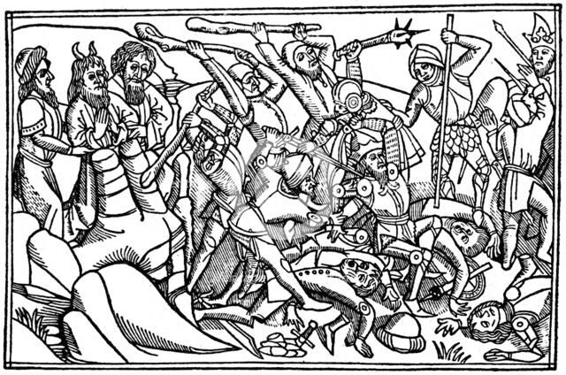 Moses praying for the victory of Israel, 1480 (1964). Artist: Anon