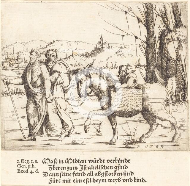 Moses Returns to Egypt from Midian, 1549. Creator: Augustin Hirschvogel.