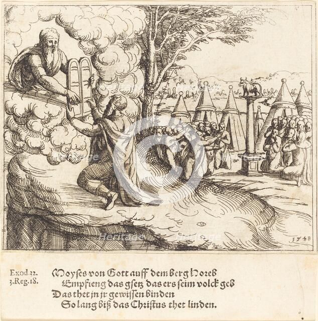 Moses Receiving the Tablets, 1548. Creator: Augustin Hirschvogel.