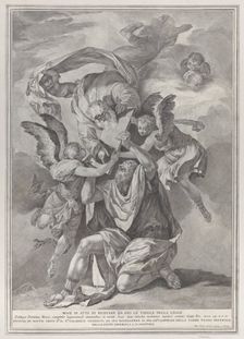 Moses receiving the Tablets of the Law from God who descends from the heavens; from..., ca. 1730-39. Creator: Pietro Monaco