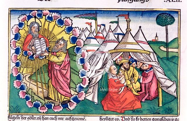 Moses receiving the Ten Commandments. Creator: Unknown.