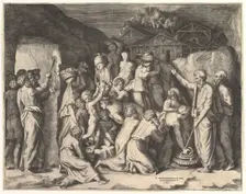 Moses Telling the Israelites to Gather the Manna and Moses Striking the Rock. Creator: Giulio Bonasone