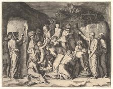 Moses Telling the Israelites to Gather the Manna and Moses Striking the Rock. Creator: Giulio Bonasone