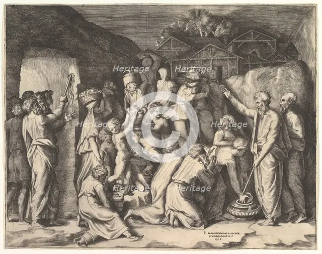 Moses Telling the Israelites to Gather the Manna and Moses Striking the Rock. Creator: Giulio Bonasone.
