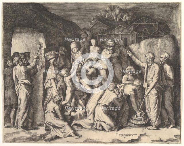 Moses Telling the Israelites to Gather the Manna and Moses Striking the Rock. Creator: Giulio Bonasone.