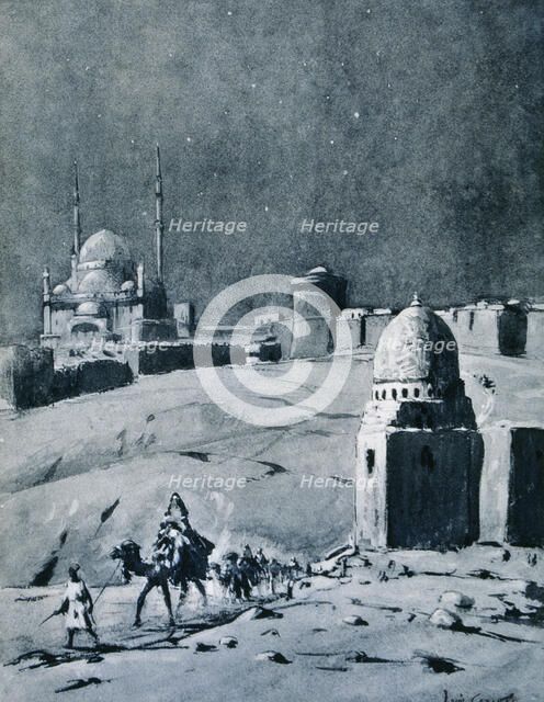 Mosque of Muhammad Ali under moonlight, Cairo, Egypt, 1928. Artist: Louis Cabanes