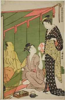 Mosquito Net, from the series "A Collection of Contemporary Beauties of the Pleasure..., c. 1784. Creator: Torii Kiyonaga