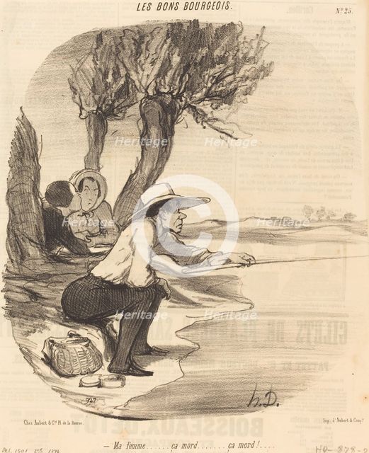 Ma femme... ça mord... ça mord!, 1846. Creator: Honore Daumier.
