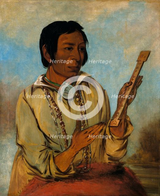 Ma-shée-na, Elk's Horns, a Subchief, 1830. Creator: George Catlin.