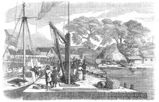 Matacong, on the West Coast of Africa - the Pier, Warehouses, etc., 1854. Creator: Unknown