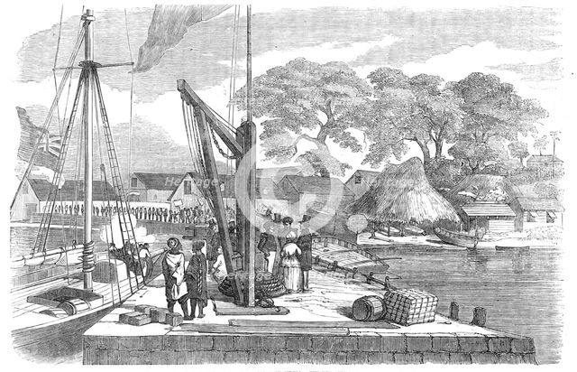 Matacong, on the West Coast of Africa - the Pier, Warehouses, etc., 1854. Creator: Unknown.