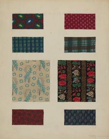 Materials from Patchwork Bedspread, c. 1936. Creator: Frances Lichten