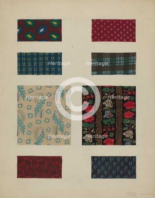 Materials from Patchwork Bedspread, c. 1936. Creator: Frances Lichten.
