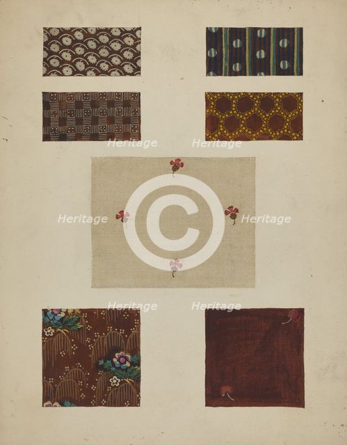 Materials from Patchwork Bedspread, c. 1936. Creator: Frances Lichten.