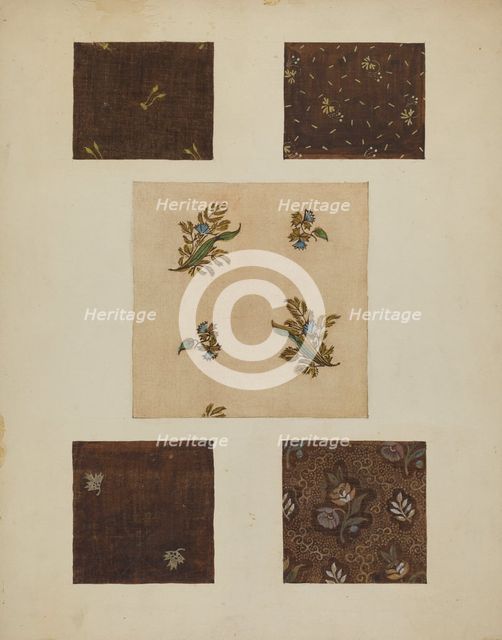 Materials from Patchwork Bedspread, c. 1936. Creator: Frances Lichten.