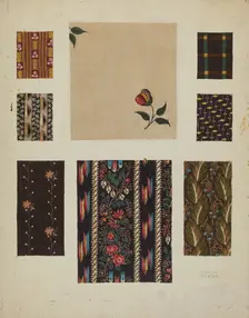 Materials from Patchwork Bedspread, c. 1936. Creator: Frances Lichten