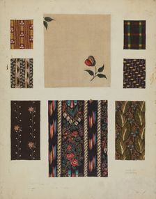 Materials from Patchwork Bedspread, c. 1936. Creator: Frances Lichten