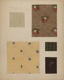 Materials from Patchwork Bedspread, c. 1936. Creator: Frances Lichten