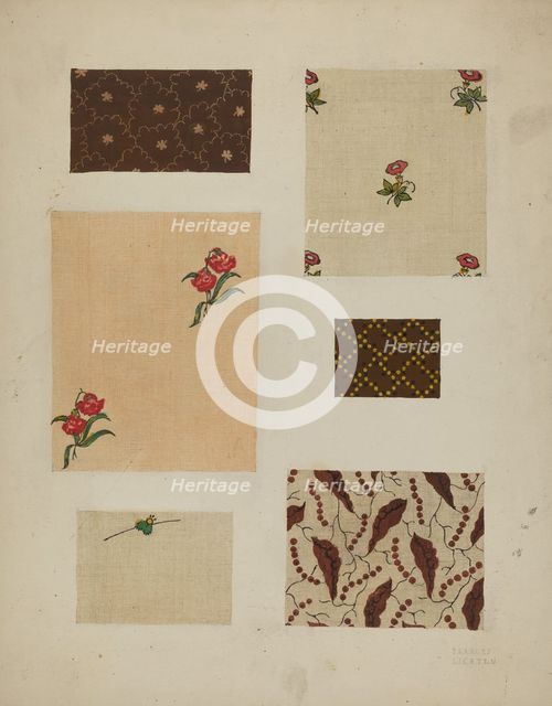 Materials from Patchwork Bedspread, c. 1936. Creator: Frances Lichten.