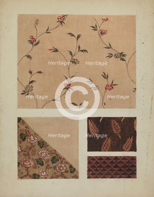 Materials from Patchwork Bedspread, c. 1936. Creator: Frances Lichten.