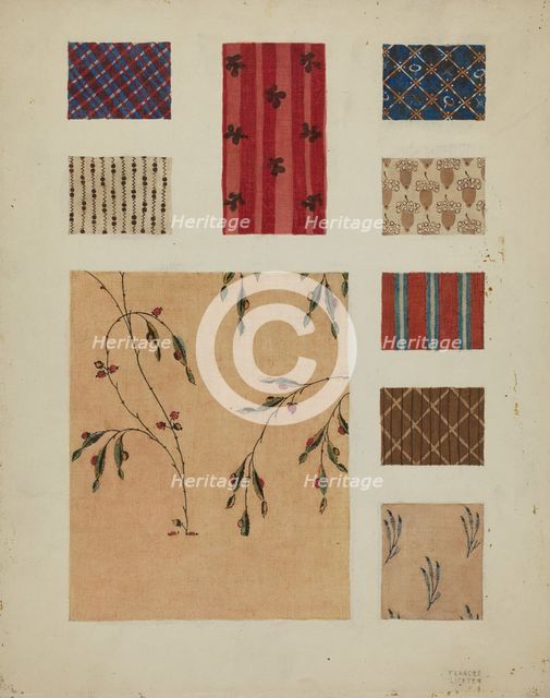 Materials from Patchwork Bedspread, c. 1936. Creator: Frances Lichten.