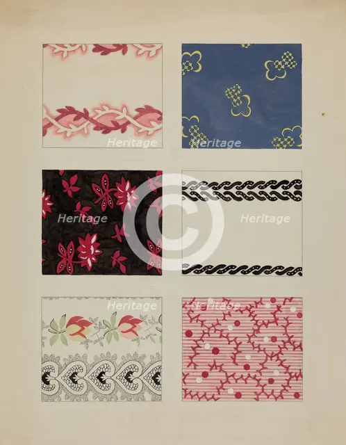 Materials from Quilt, c. 1936. Creator: Dorothy Posten.