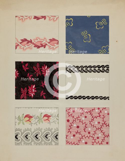 Materials from Quilt, c. 1936. Creator: Dorothy Posten.