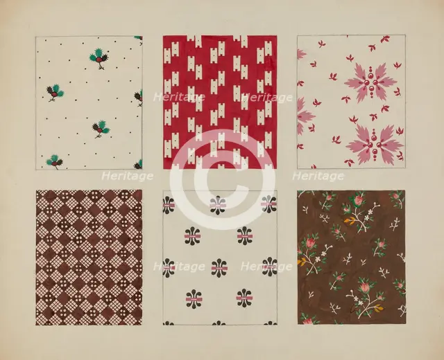 Materials from Quilt, c. 1937. Creator: Dorothy Posten.