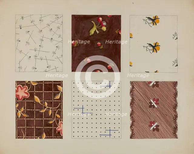Materials from Quilt, c. 1937. Creator: Dorothy Posten.