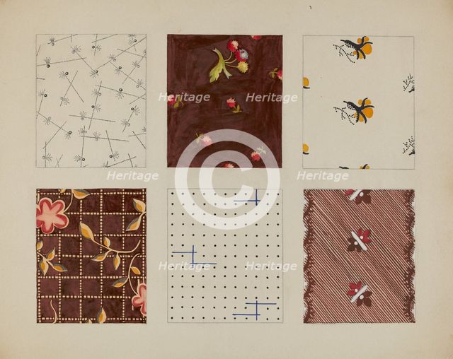 Materials from Quilt, c. 1937. Creator: Dorothy Posten.