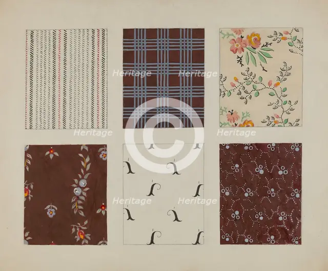 Materials from Quilt, c. 1937. Creator: Dorothy Posten.